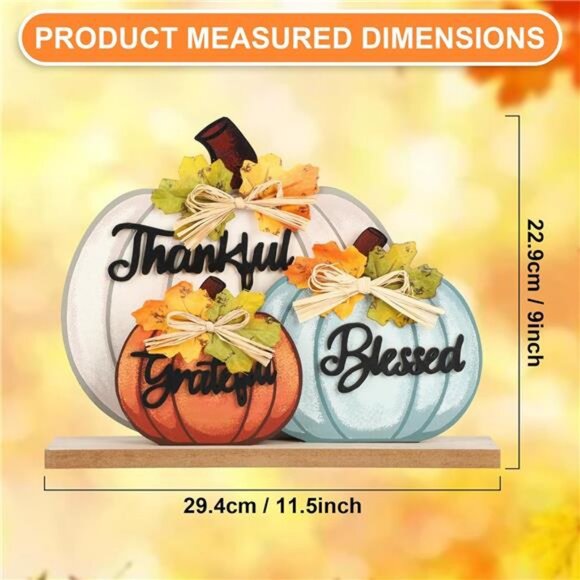 3 Pcs Fall Pumpkin Decor Wooden Table Sign Thankful Blessed Grateful Tabletop - Picture 3 of 8